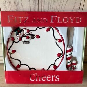Fitz and Floyd Christmas Cheers Snack Plate Spreader Set New